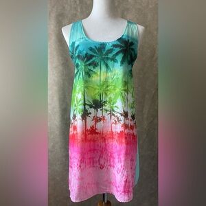 Tropical Palm Print Sundress Beach Cover Up Colorful Summer Dress Size S